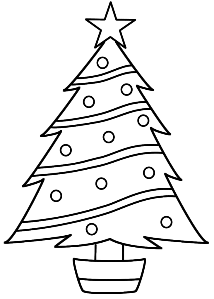 Árbol de navidad decorado dibujo fácil para colorear
